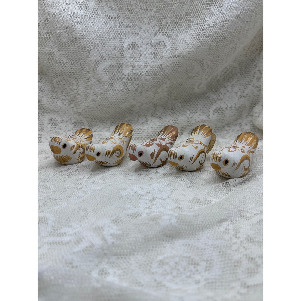 Vintage Tonala Mexican Folk Art Ceramic Bird Ornaments Set of 5 pier 1